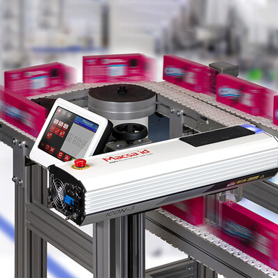 Cookie boxes marking with Macsa Icon3 laser printer on the production line